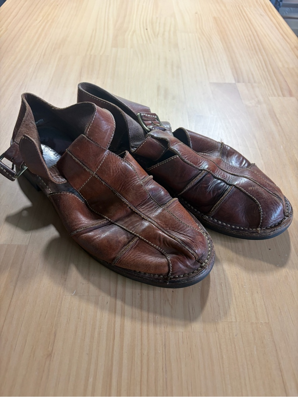 Cole Haan Men's Brown Leather Slip-On Loafers with Buckle A6